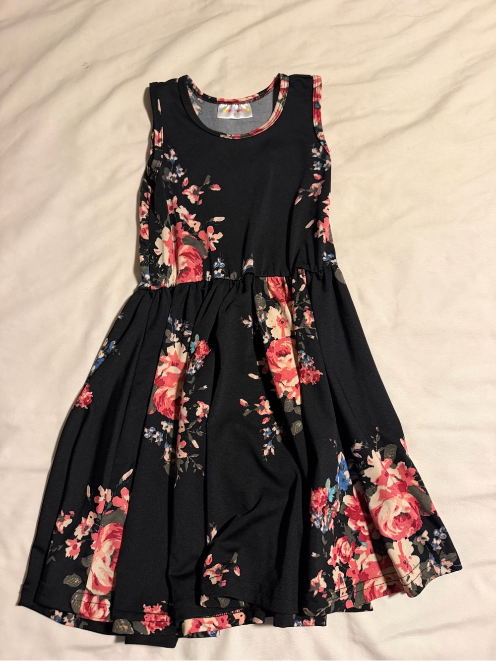 Girls Black Floral Sleeveless Dress - Dot Dot Smile